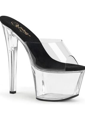 She’s my cherry 🍒 pie! Lapdance Clear Platform Mule Sandal with Black Insole -